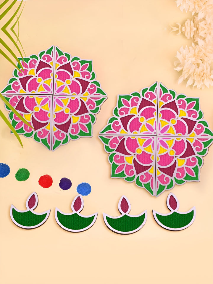 Cancer Ribbon Rangoli Buy | 6-Pcs Beige & White Textured Rangoli Stencils | Tied Ribbons