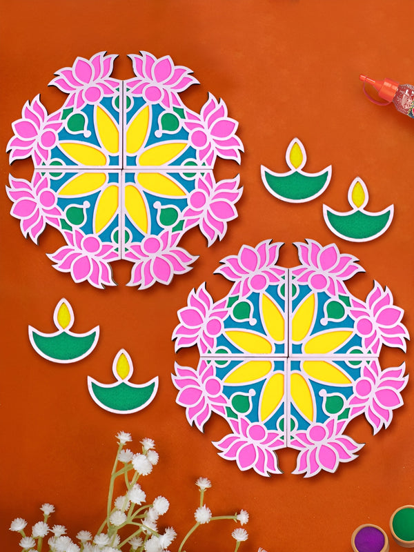 2-Pcs Pink & Blue Wooden Rangoli Mats