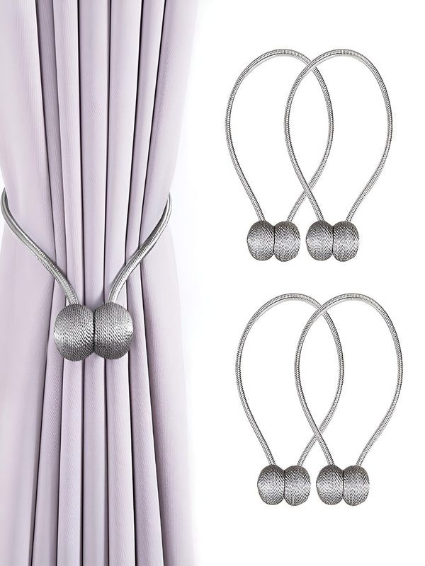 Grey 4 Pieces Textured Curtain Tie-Backs
