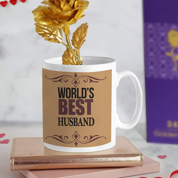 Ceramic Mug with Golden Rose Gift Hamper For Husband