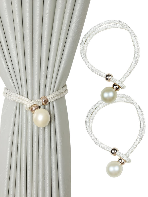 2 Pieces Beige & White Textured Curtain Tie-Backs