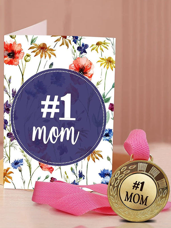 Blue Printed Greeting Card with Medal Mothers Day