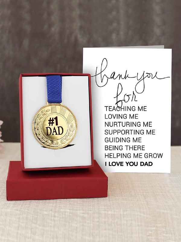 White & Gold-Toned Fathers Day Gift Golden Medal