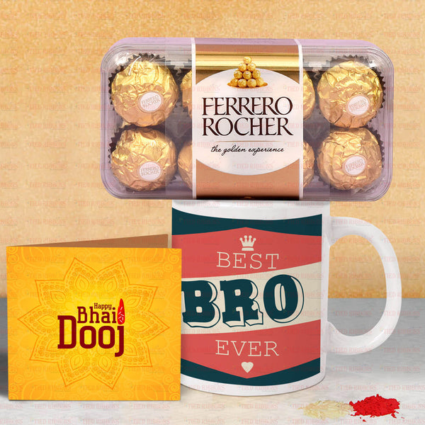 Best Bro Ever Coffee Mug & Chocolates Combo with Kalawa and Roli Chawal