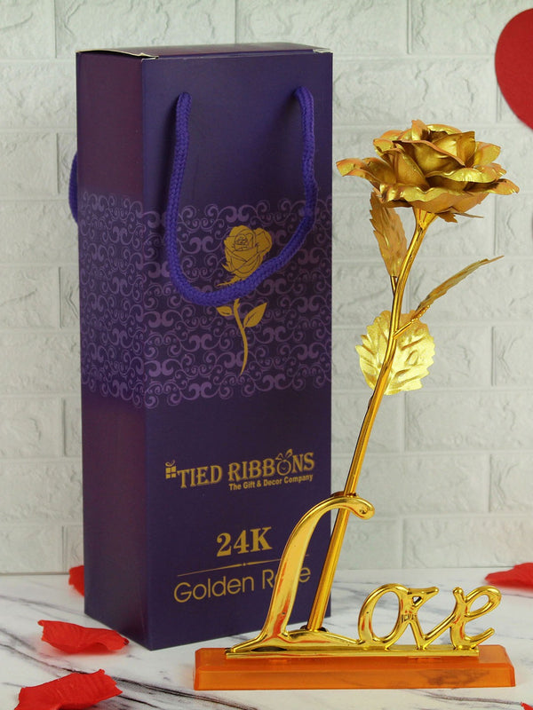 Gold & Blue Valentine Day Rose Flower Stick & Love Stand