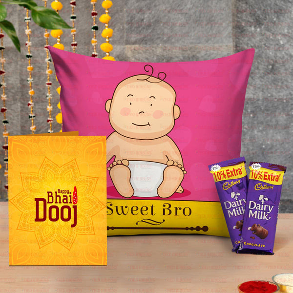 Sweet Bro Cushion & Chocolate Combo with Kalawa and Roli Chawal