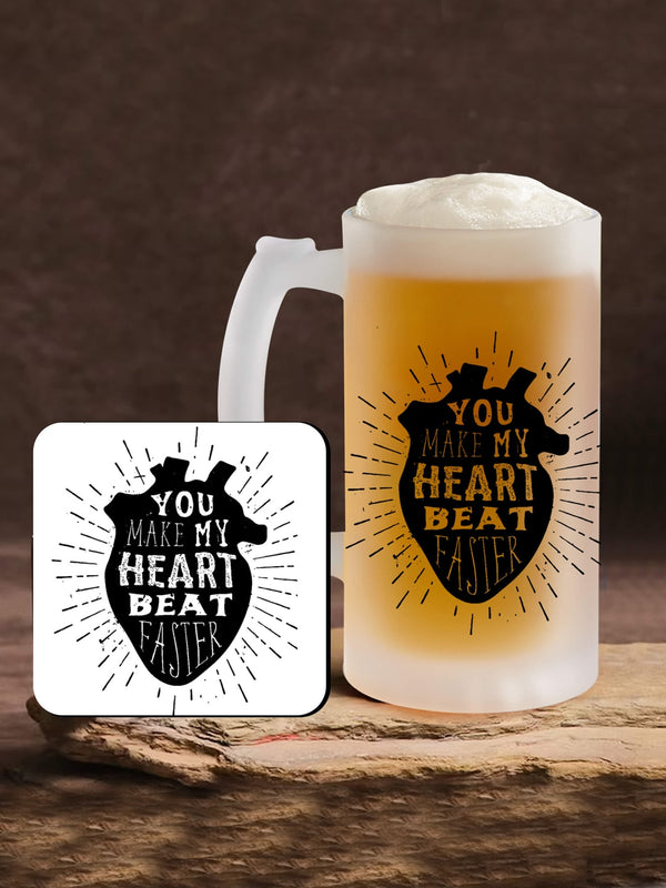 Valentine Day Gift White Printed Frosted Beer Mug