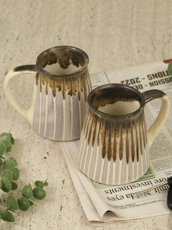 Coffee Brown & White 2 Pcs Ceramic Mugs