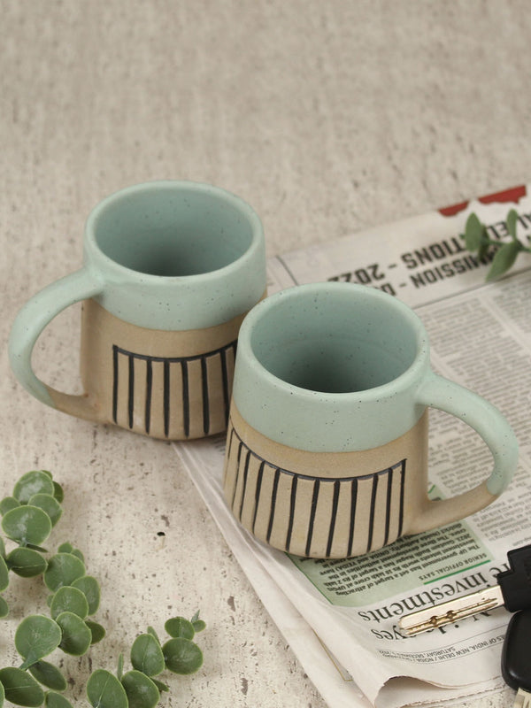 Green & Beige 2 Pcs Ceramic Matte Mugs 33