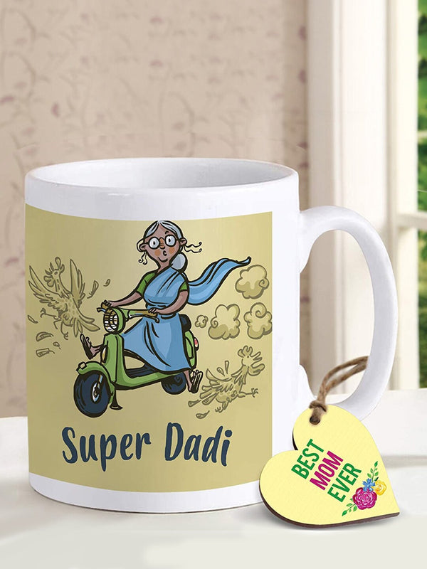 Yellow & Blue Printed Mug With Tag Mothers Day
