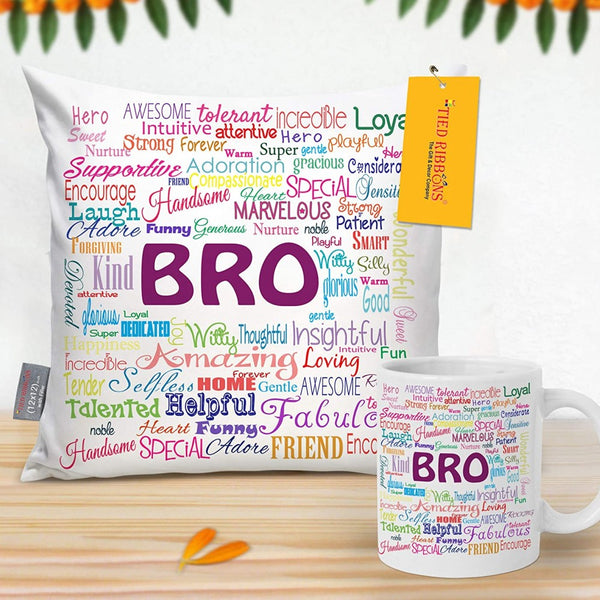 Best Gift For Brother (Ceramic Coffee Mug with Printed Cushion) With Kalawa and Roli Chawal