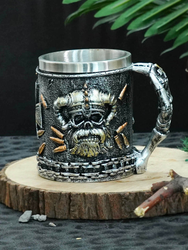 Black & Silver-Toned Steel Matte Thor Beer Stein Mugs