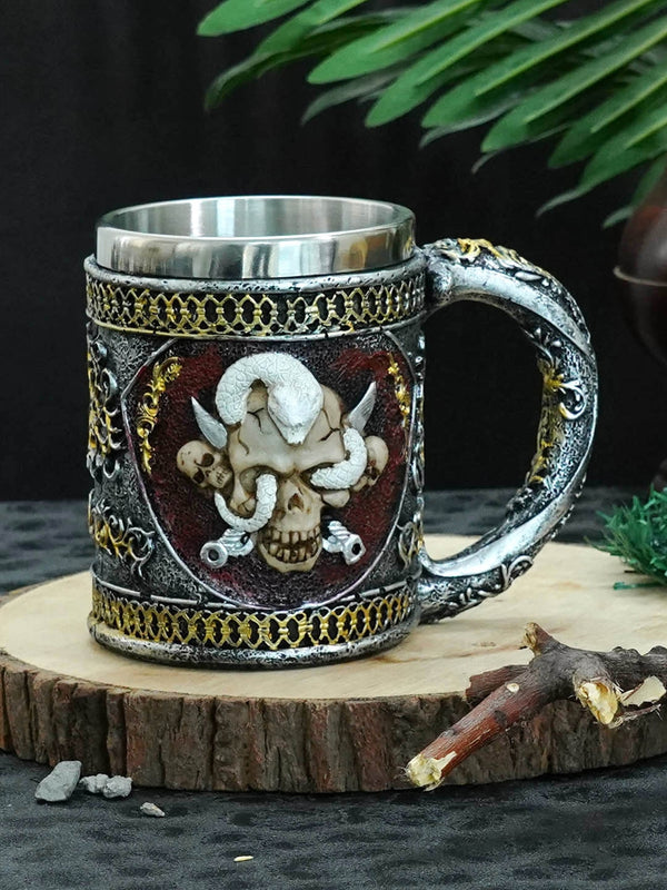 Black & Silver Stainless Steel Wine Goblet Resin Skeletal Beer Cup