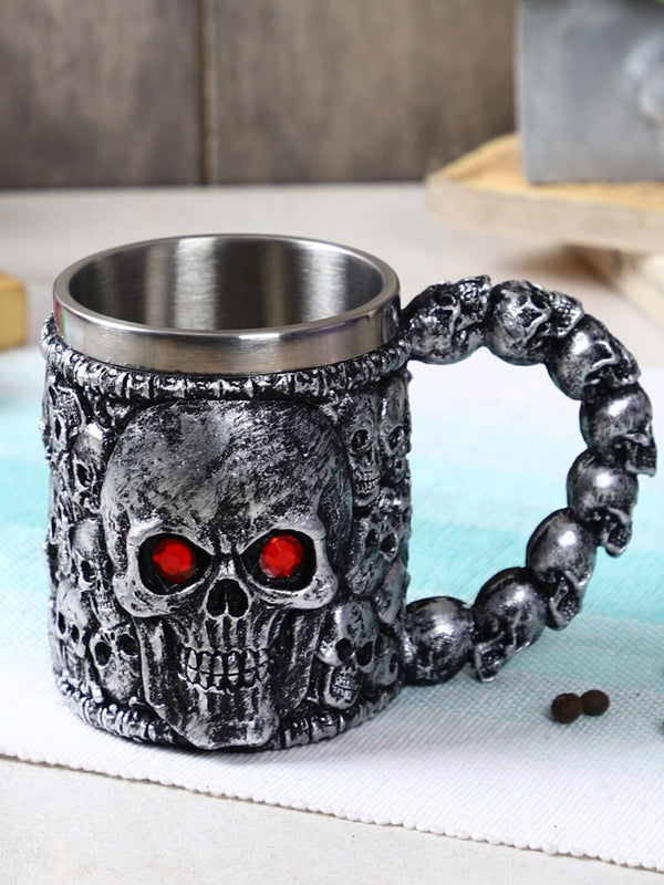 Black & Silver Textured Steel Skull Beer Cup