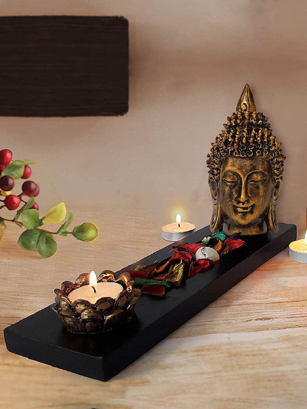 Multi Decorative Buddha Head with Tray, Candle Holder and Potpourri Flowers