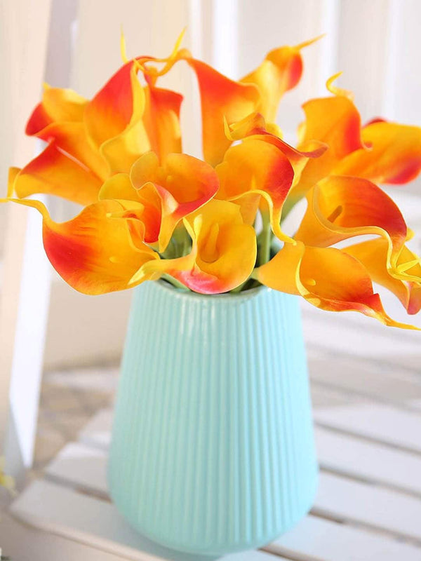 Orange-Coloured and Green 10 Pieces Artificial Calla Lily Flowers Bunch
