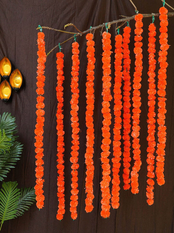 Orange Set of 10 Diwali Decorative Marigold Flowers Garland