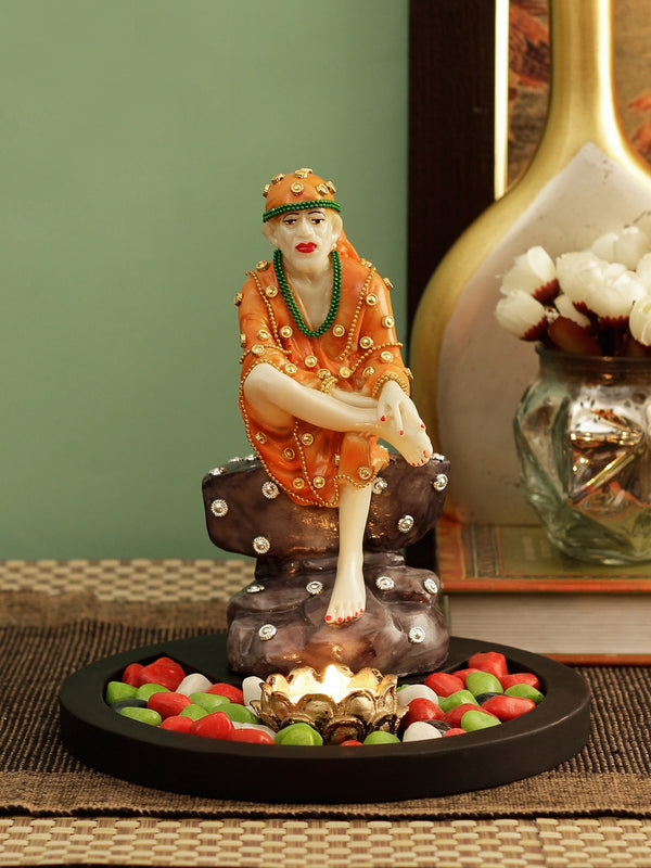 Orange & Off-White Lord Sai Baba idol