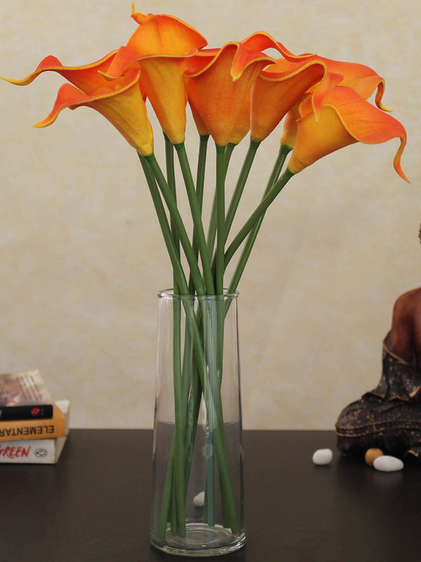 Orange and Green Artificial Calla Lily Flowers Sticks With Vase