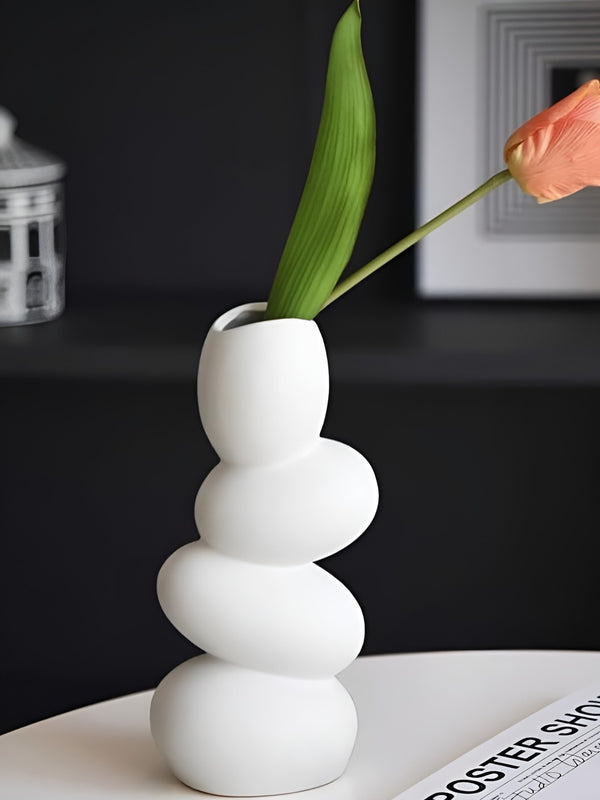 White Cobblestone Ceramic Flower Vase