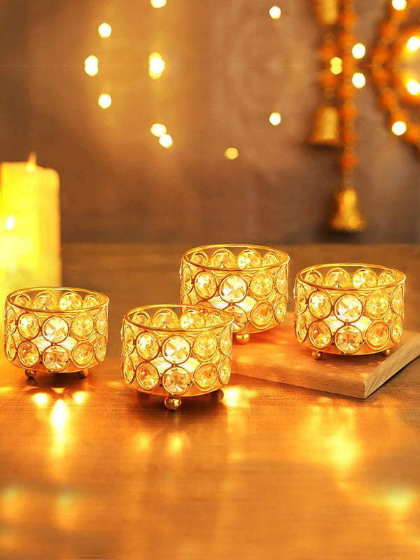 Pack Of 4 Gold Crystal Studded Tealight