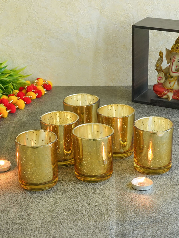 Pack of 6 Gold-Toned Murcury Glass Tealight