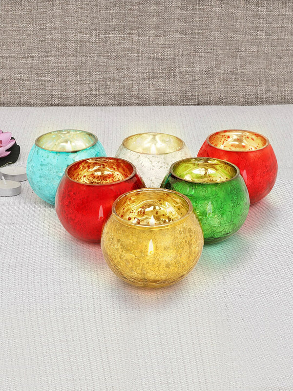 Pack of 6 Multicoloured Mosaic Glass Tealight