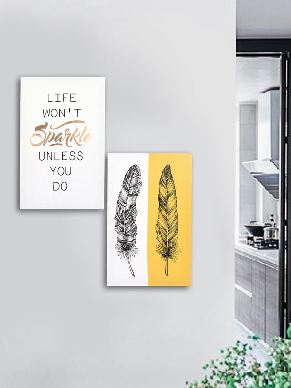Set Of 2 White & Yellow  Paintings