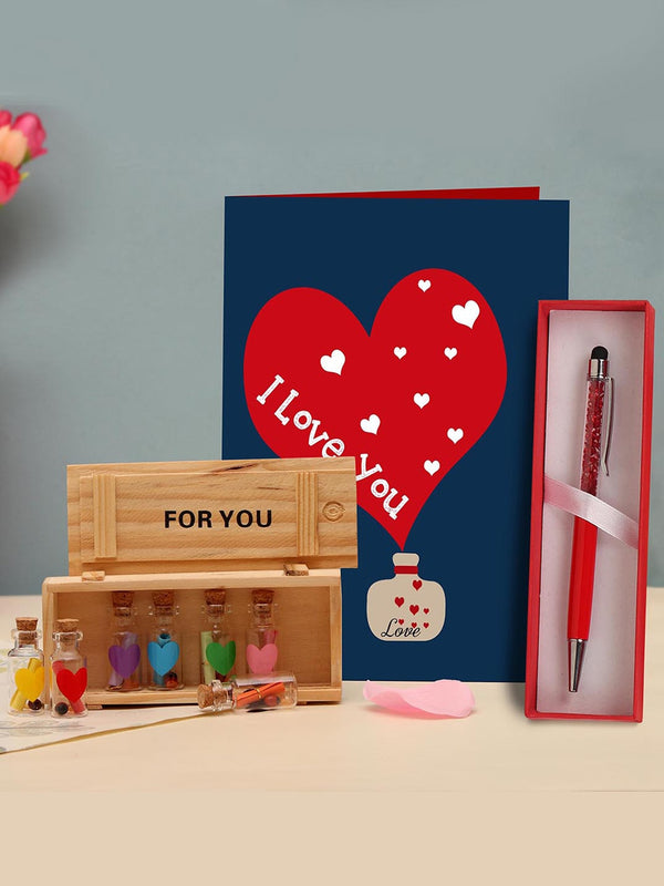 Valentine Gift Wooden Message Bottle Box with Pen