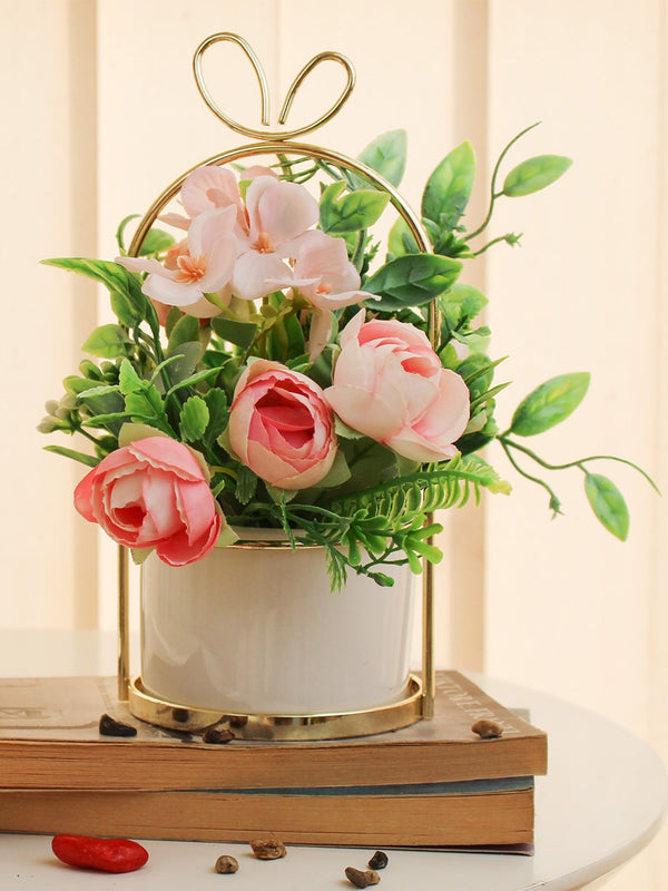Pink Rose Artificial Flowers & Plants With Stand
