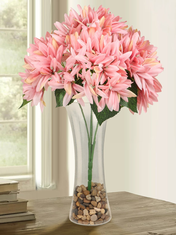 Pink and Green Artificial Plant with Glass Vase