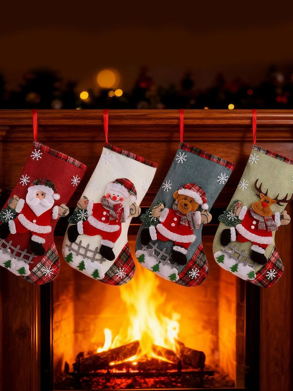 Pack of 4 Red & White Christmas Socks Hangings