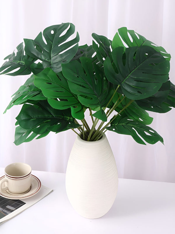 Artificial Plam Green Plants with 12 Leaf Simulated Bonsai Potted Plant