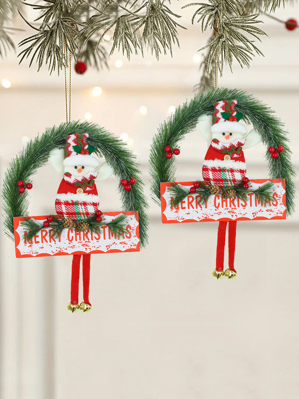 Red & Green 2-Pcs Merry Christmas Reindeer Wall Door Wreath Hanging Ornaments