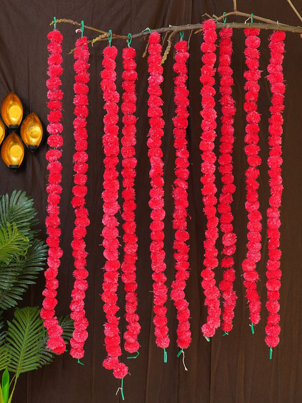 Red Set of 10 Diwali Decorative Marigold Flowers Garland