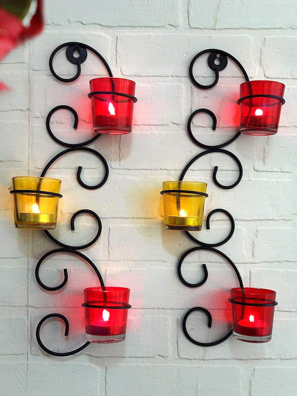 Red & Yellow 2 Pieces Wall Hanging Tealight Candle