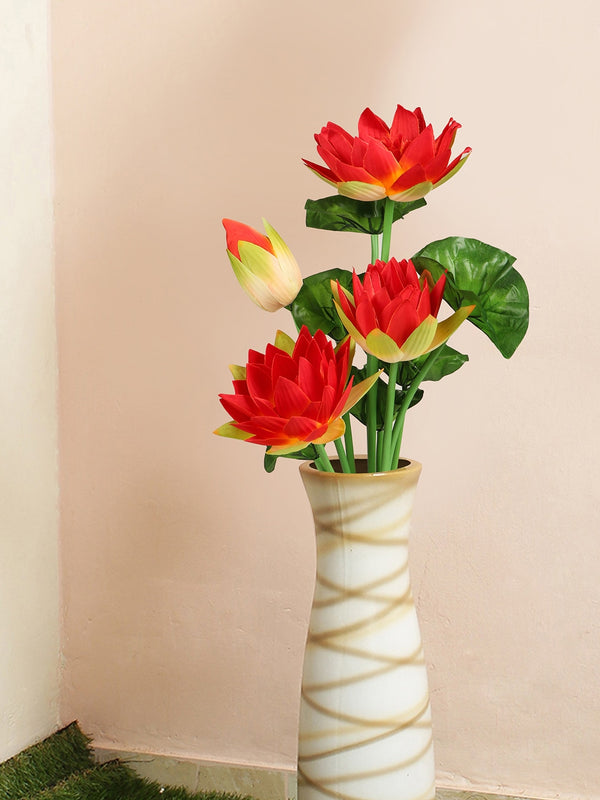 Red and Green Lotus Lily Flower Artificial Flower Stick