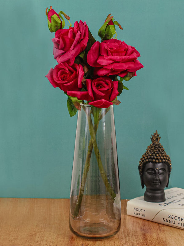 Red and Green Set Of 2 Artificial Rose Flowers Sticks Without Vase