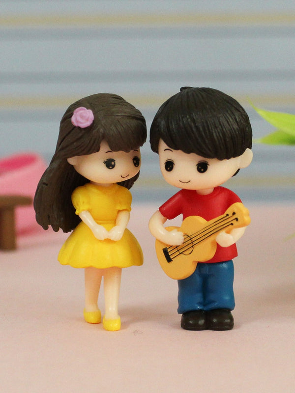 Red and Yellow Valentine Miniature Romantic Love Couple with Guitar Showpiece