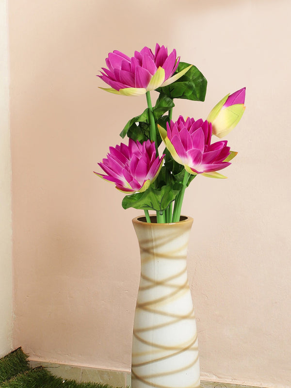 Rose-Coloured and Green Lotus Lily Flower Artificial Flower Stick