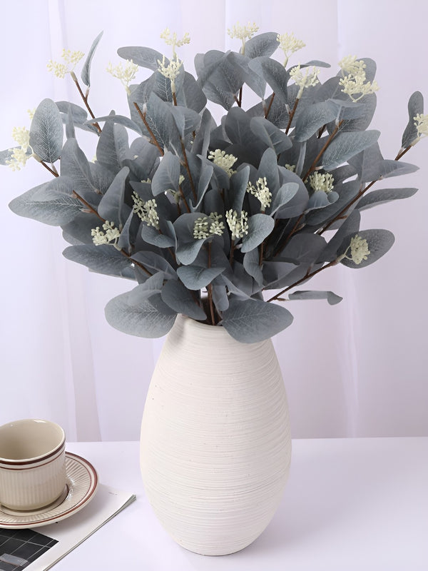 Pack of 6 Grey & White Artificial Eucalyptus Flowers Bunches for Vase Pot