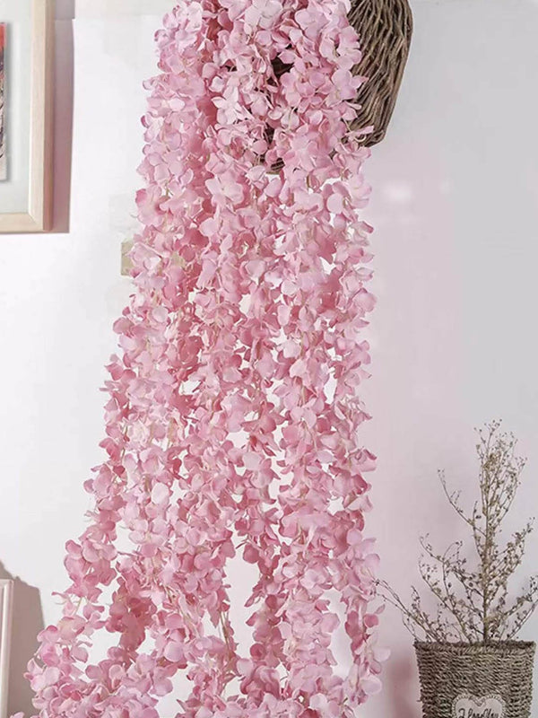Set Of 12 Pink and Green Artificial Hanging Wisteria Flower-Strings