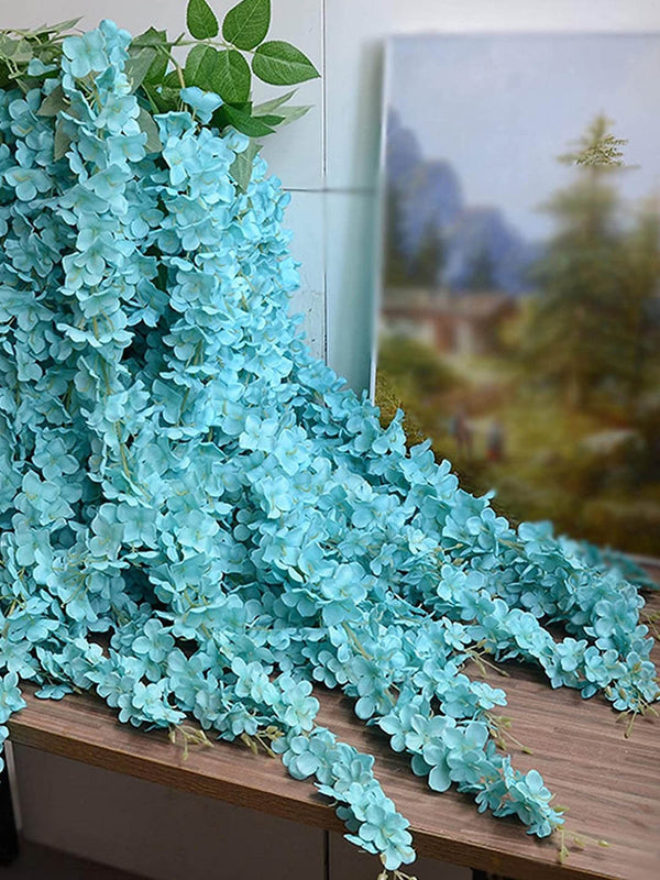 Set Of 12 Turquoise-Blue and Green Artificial Hanging Wisteria Flower-Strings