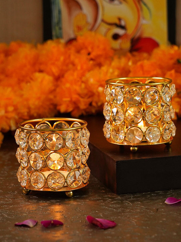 Set Of 2 Gold-Toned Crystal Studded