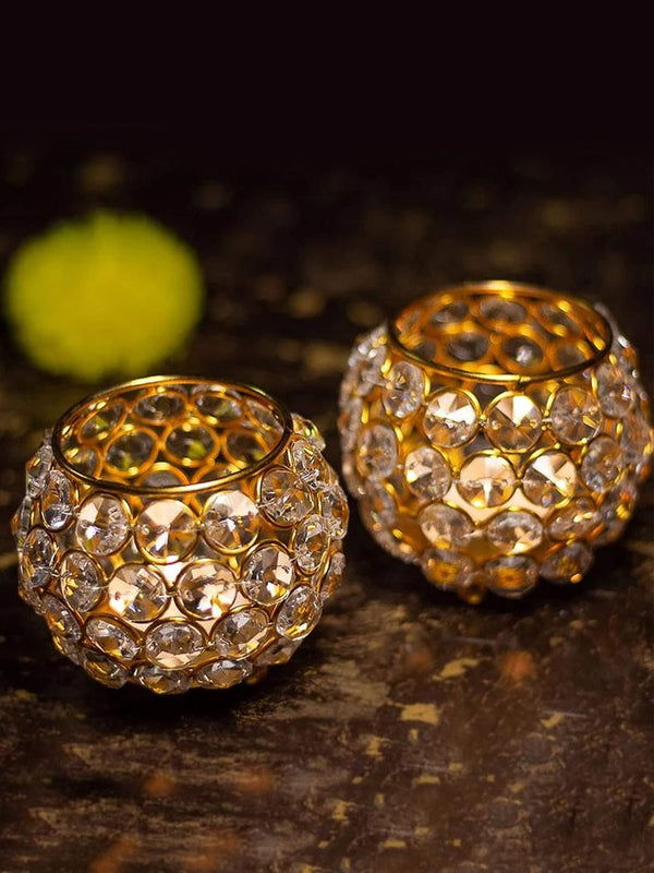 Set Of 2 Gold-Toned White Crystal Studded