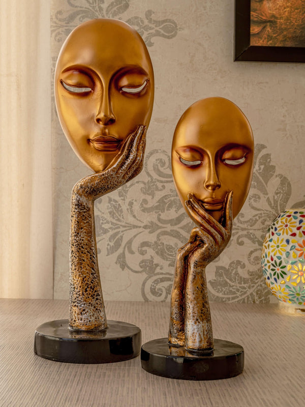 Set Of 2 Gold & Black Decorative Lady Face