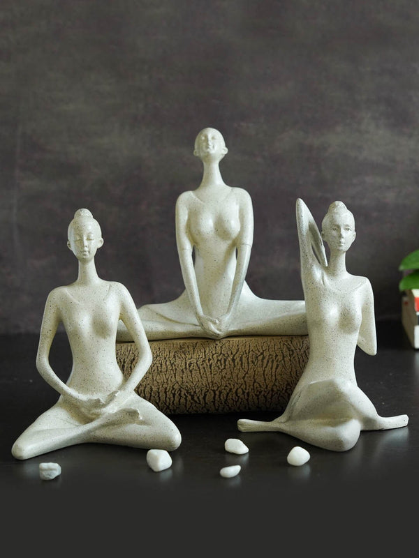 Set Of 3 White Yoga Girls Statue Figurine