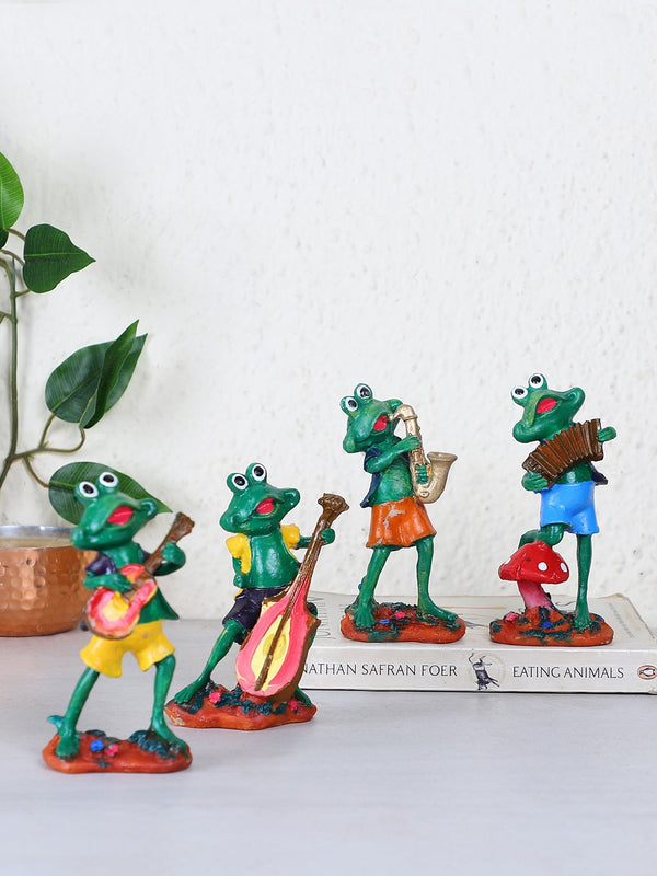 Set Of 4 Green & Orange Decorative Frog