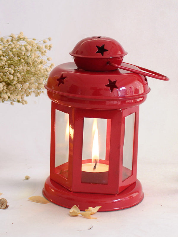 Set Of 4 Red Lantern Tealight Candle