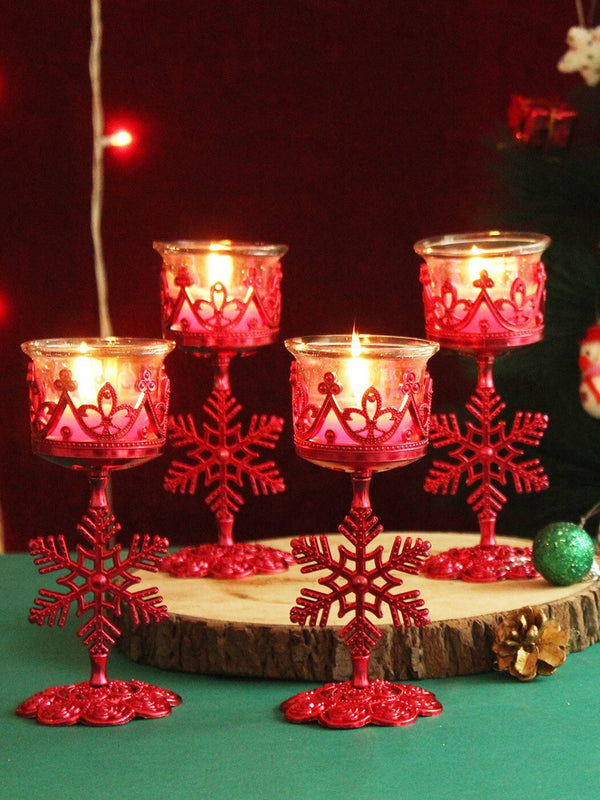 Set of 4 Transparent & Red Christmas Tealight Candle